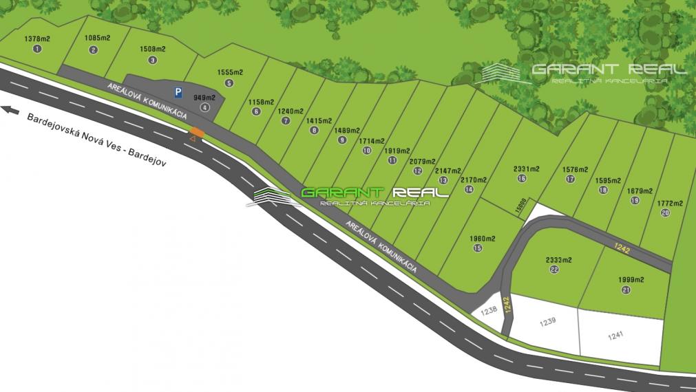 GARANT REAL - predaj 21 rekreačných pozemkov, Komárov, okr. Bardejov., od 1158 m2 - 2333 m2