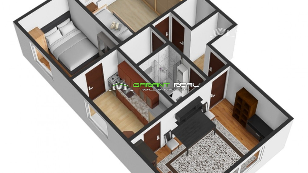 "REZERVOVANÉ" GARANT REAL predaj 3-izbový tehlový byt 57 m2, so samostatným kúrením, so záhradkou a garážou, Veľký Šariš, Matice slovenskej